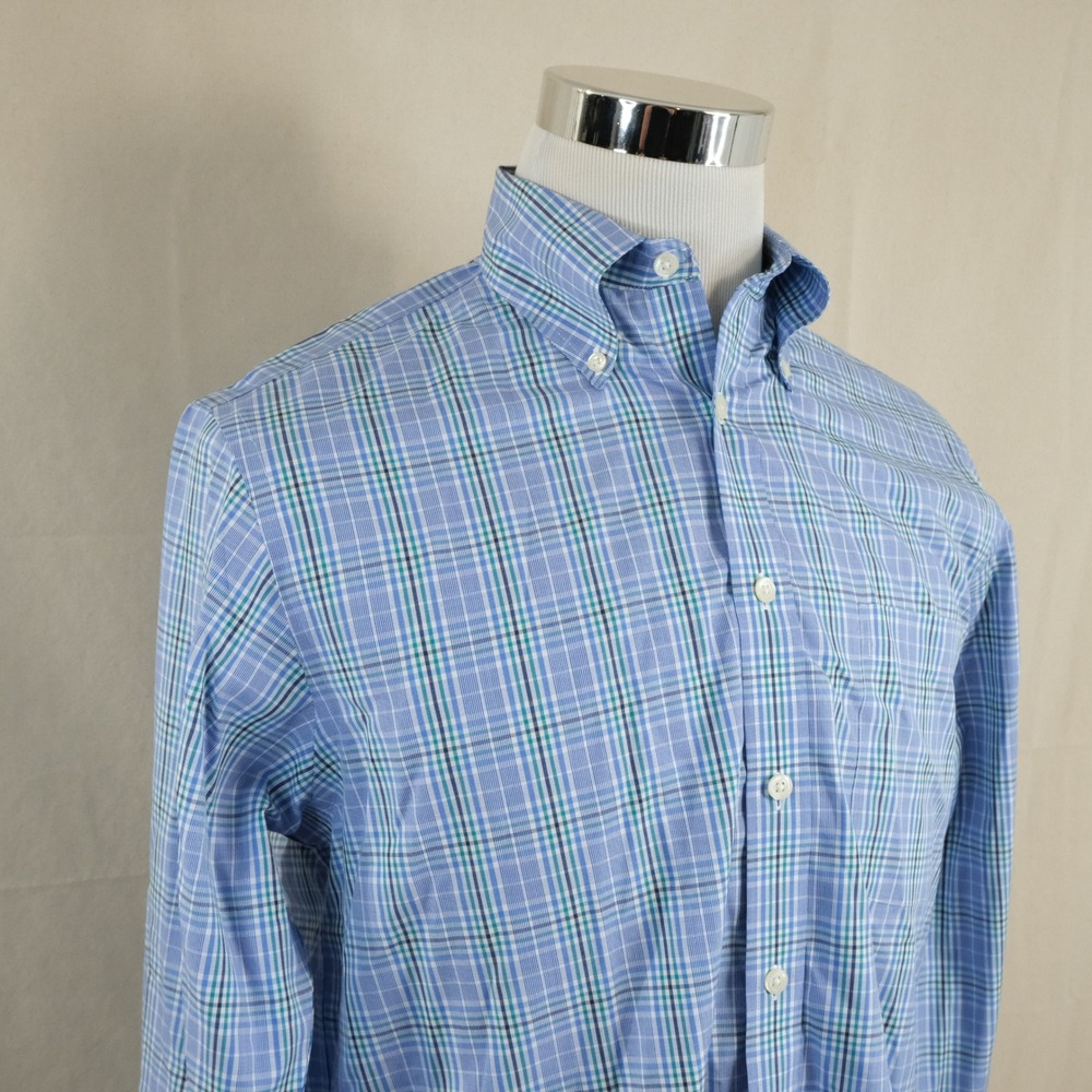Charles Tyrwhitt Medium Button Down Shirt Blue Plaid Non Iron Cotton Mens